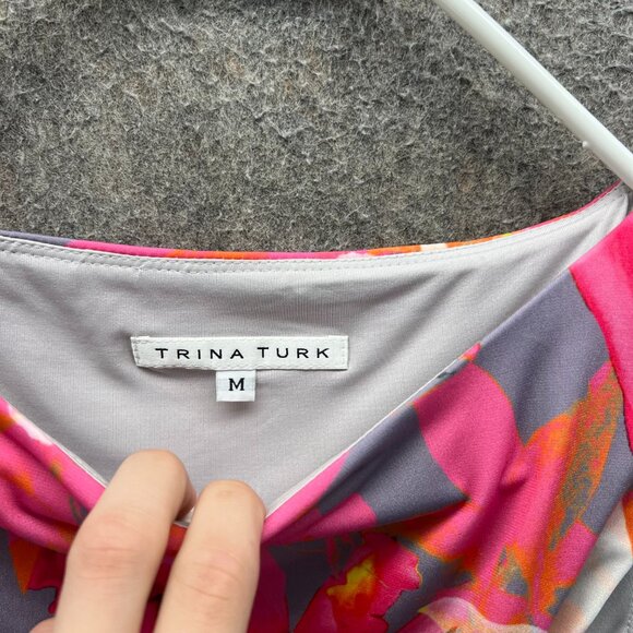 Trina Turk Floral Sheath Dress Women Medium Pink Gray Yellow Tropical Print - Picture 5 of 9